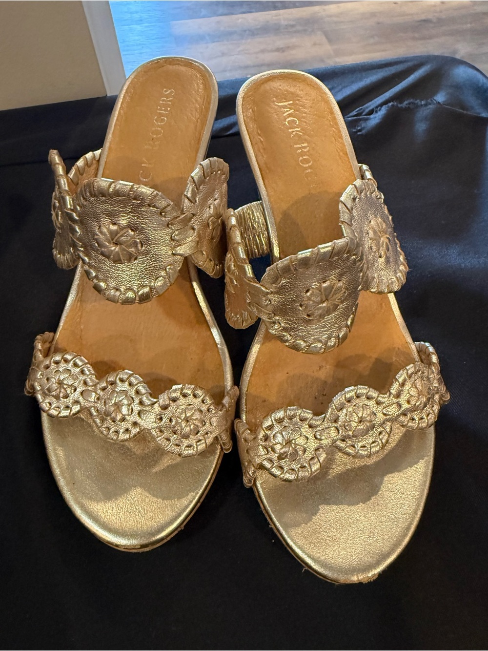 Jack Rogers Metallic Gold Leather Slide Mules